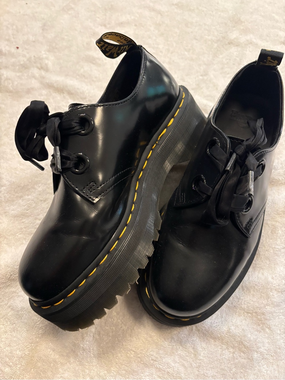 Dr. Martens Holly Platform Oxfords, patent leather with satin laces